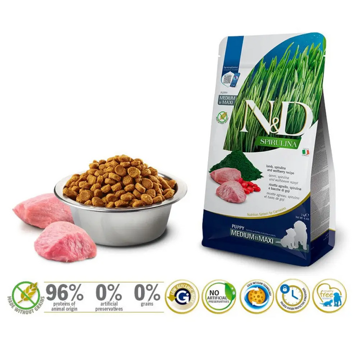 FARMINA N&D Spirulina Lamb Puppy MED/MAXI - суха храна
