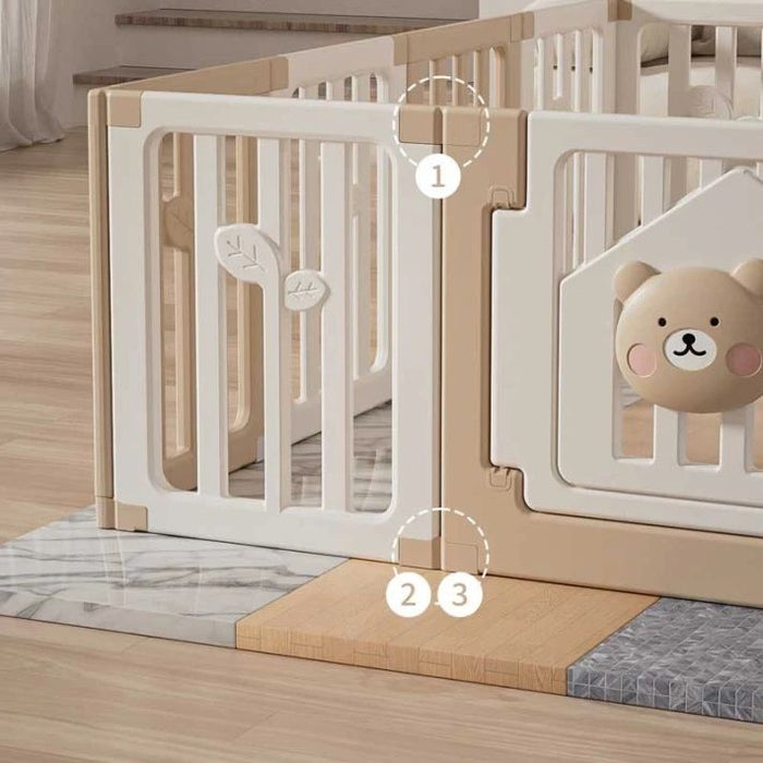 Бебешка ограда Feelkids - Мечо, с баскетболен кош и табло, 106 х 186 х 63 cm