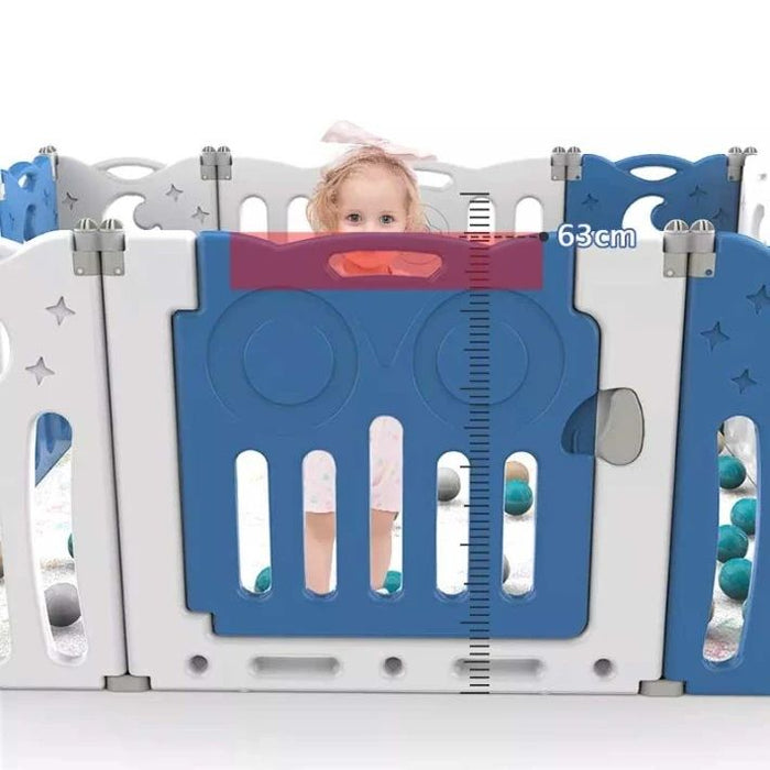 Бебешка ограда Feelkids - Синьо бухалче, 143 x 143 x 63 cm