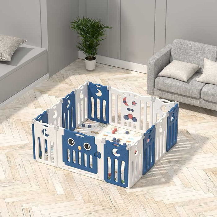 Бебешка ограда Feelkids - Синьо бухалче, 143 x 143 x 63 cm