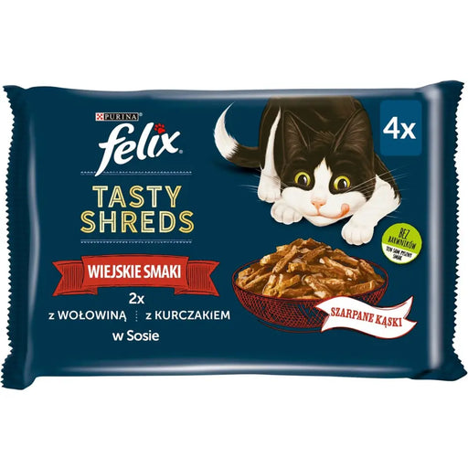 FELIX Tasty Shreds с телешко и пилешко - 4x 80гр