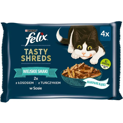 FELIX Tasty Shreds със сьомга и риба тон - 4x 80гр