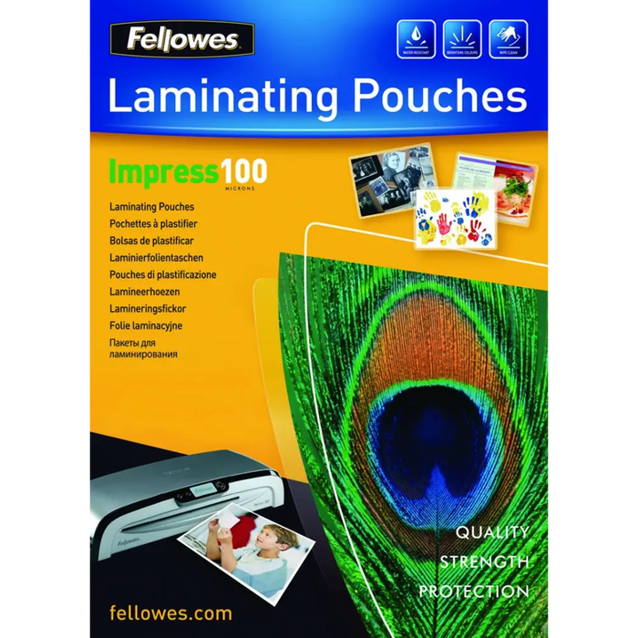 Fellowes A4 Glossy 100 Micron Laminating Pouch - 100 оп