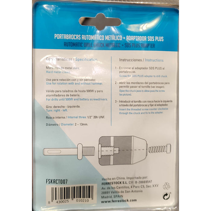 Чак с ключ Ferrestock 2 - 13 mm Метал 1/2"