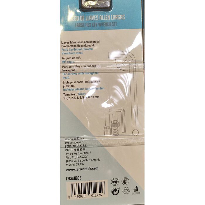 Комплект Гаечни Ключове Ferrestock 1,5 - 2 - 2,5 - 3 - 4 - 5 - 6 - 8 - 10 mm 9 pcs