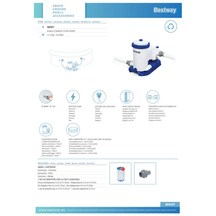 ФИЛТЪРНА ПОМПА ЗА БАСЕЙН 9463L H BESTWAY 58391
