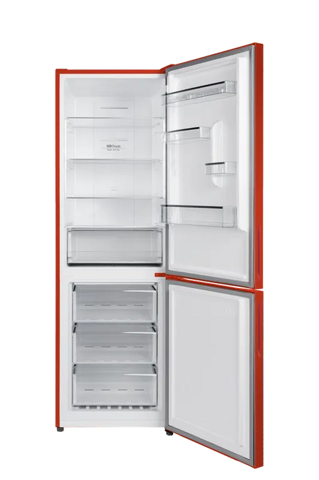 Хладилник с фризер Finlux FBN340R GLASS , 322 l, E , No Frost , Червено стъкло