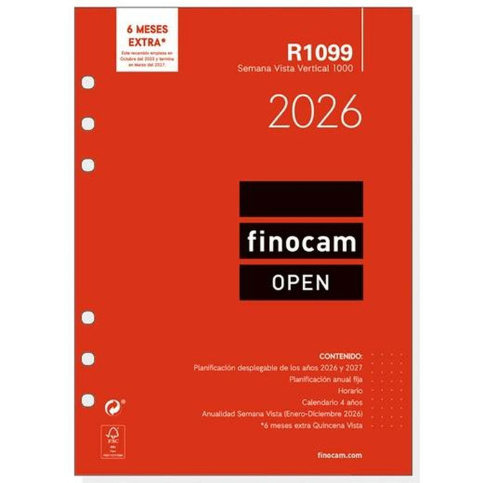Резервна част за Дневник Finocam OPEN R1099 2026 15,5 x 21,5 cm