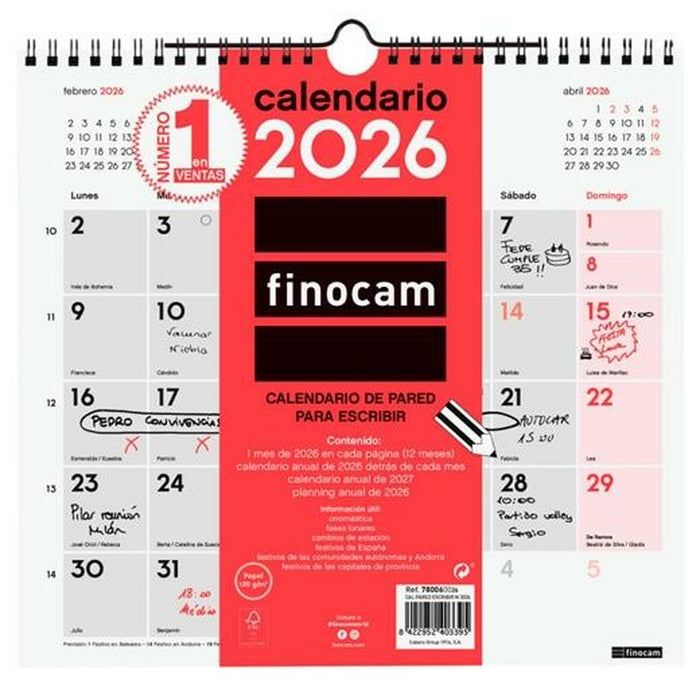 Стенен календар Finocam хартия 2026 26,5 x 24,5 cm