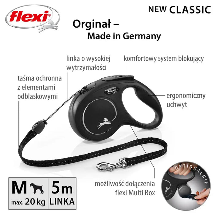 Flexi New CLASSIC 5 м Black Dog Прибиращ се повод