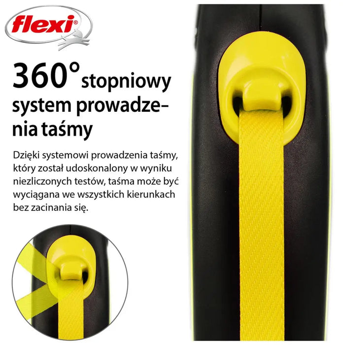 Flexi New NEON 5 м Черен Жълт Прибиращ се повод за кучета