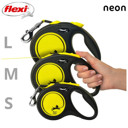 Flexi New NEON 5 м Черен Жълт Прибиращ се повод за кучета