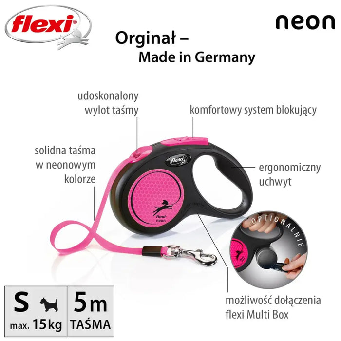 Flexi New Neon S 5 м прибиращ се повод за кучета