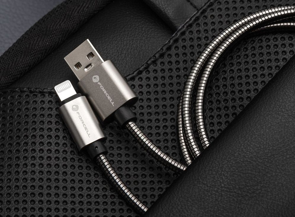 Кабел Forcell - F-Energy Metal C236, USB-A/Lightning, 1 m, сребрист
