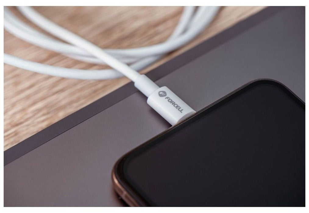 Кабел Forcell - F-Energy C336, USB-A/Type-C, 60W, 1 m, бял