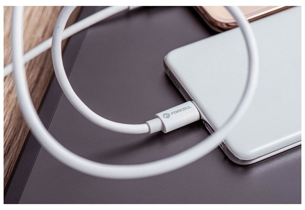 Кабел Forcell - F-Energy C336, USB-A/Type-C, 60W, 1 m, бял