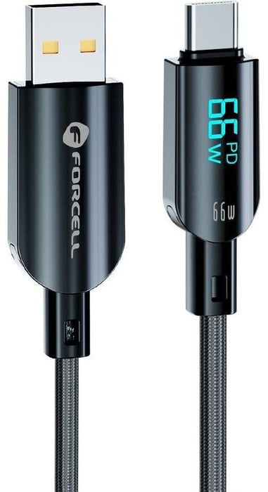 Кабел Forcell - F-Energy C272, USB-A/Type-C, 1.2 m, 66W, черен