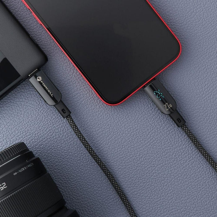Кабел Forcell - F-Energy, C276, USB-C/Lightning, 27W, 1.2 m, черен