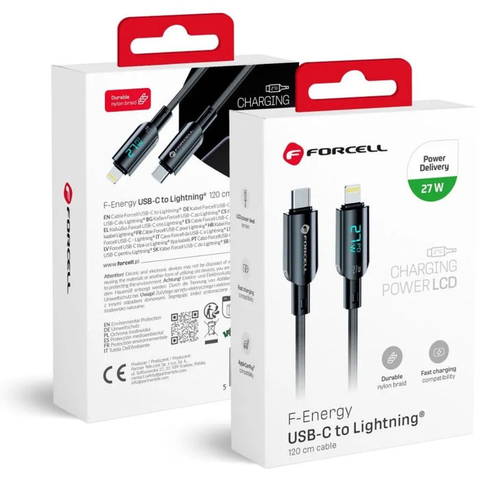 Кабел Forcell - F-Energy, C276, USB-C/Lightning, 27W, 1.2 m, черен