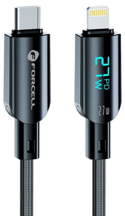 Кабел Forcell - F-Energy, C276, USB-C/Lightning, 27W, 1.2 m, черен