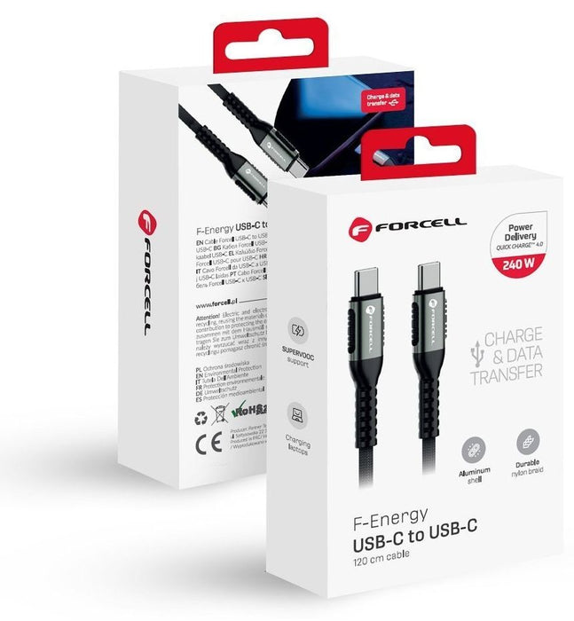 Кабел Forcell - F-Energy C263, USB-C/USB-C, 240W, 1.2 m, черен
