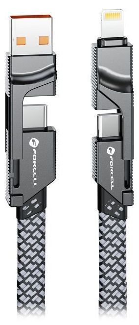 Кабел Forcell - F-Energy C241 4 в 1, USB-C/USB-A, USB-C/Lightning, 60W, 1m