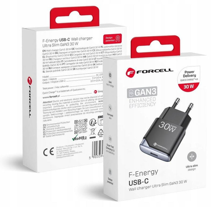 Зарядно устройство Forcell - F-Energy, 30W, GaN III, черно