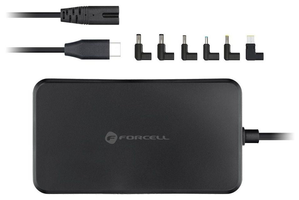 Зарядно устройство Forcell - F-Energy E856, 90W, USB-C, 6 накрайника, черно