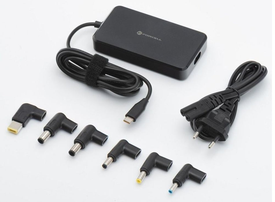Зарядно устройство Forcell - F-Energy E856, 90W, USB-C, 6 накрайника, черно
