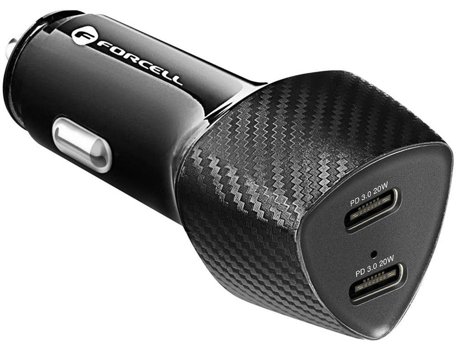 Зарядно за кола Forcell – Carbon, CC50-2C, 40W, 2x USB-C, черно