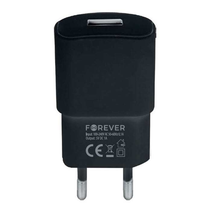 ЗАРЯДНО 220V FOREVER 1A 1XUSB BLACK