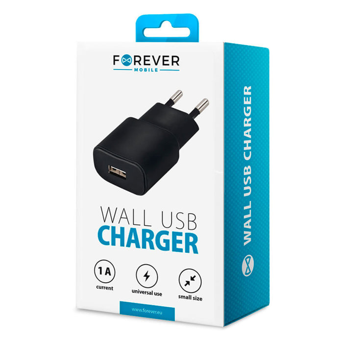 ЗАРЯДНО 220V FOREVER 1A 1XUSB BLACK