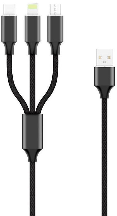Кабел Forever - 3 в 1, Micro USB/Lightning/USB-C, 1.2 m, черен