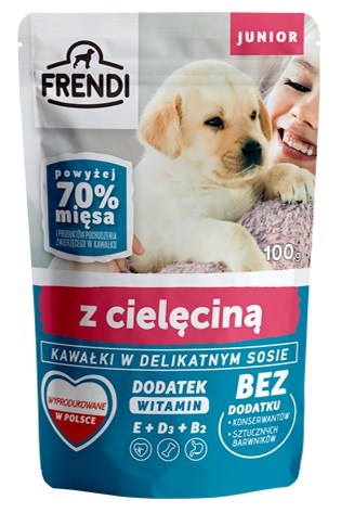 FRENDI Junior Pieces в деликатен сос с телешко месо - Мокра храна за кучета - 100 г