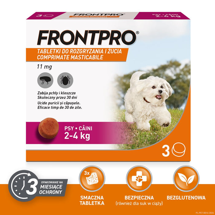 FRONTPRO Таблетки против бълхи и кърлежи за кучета (2-4 кг) - 3x 11,3 мг