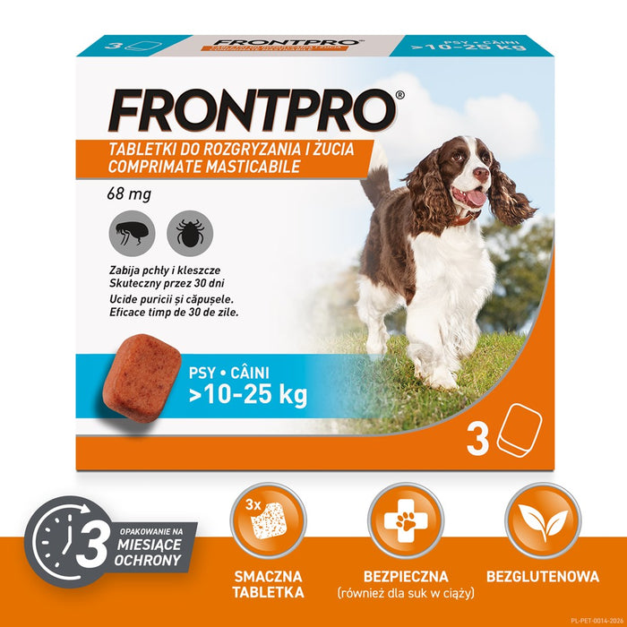 FRONTPRO Таблетки против бълхи и кърлежи за кучета (>10-25 кг) - 3 x 68 мг