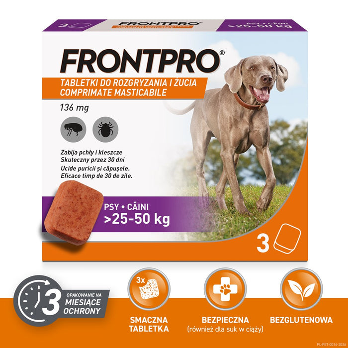 FRONTPRO Таблетки против бълхи и кърлежи за кучета (>25-50 кг) - 3x 136 мг