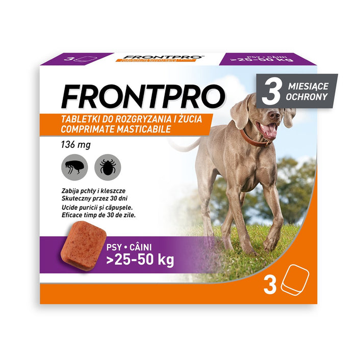 FRONTPRO Таблетки против бълхи и кърлежи за кучета (>25-50 кг) - 3x 136 мг