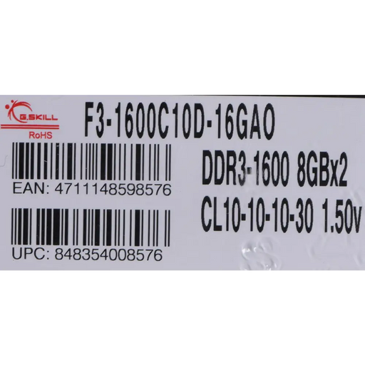 G.Skill 16GB PC3-12800 Kit модул памет 2 x 8 GB DDR3 1600