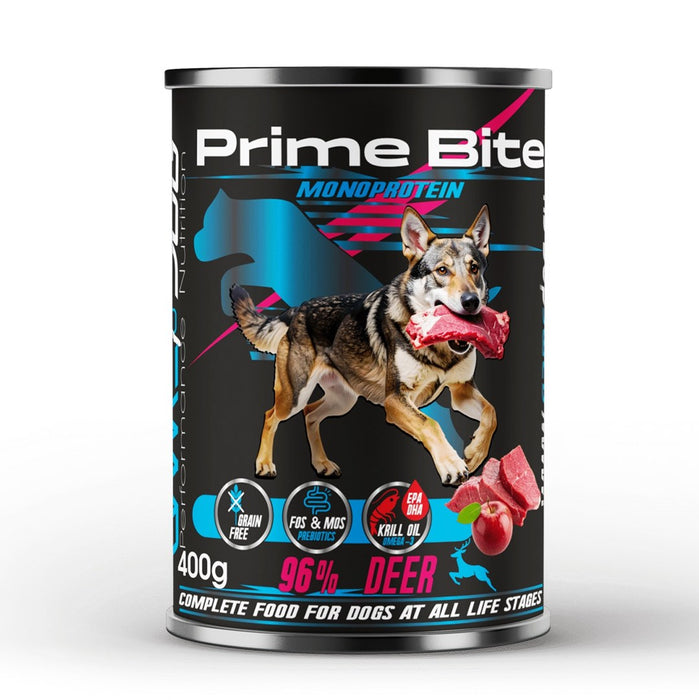 PRIME BITE Монопротеинова храна за кучета с елен и ябълка - 400 г