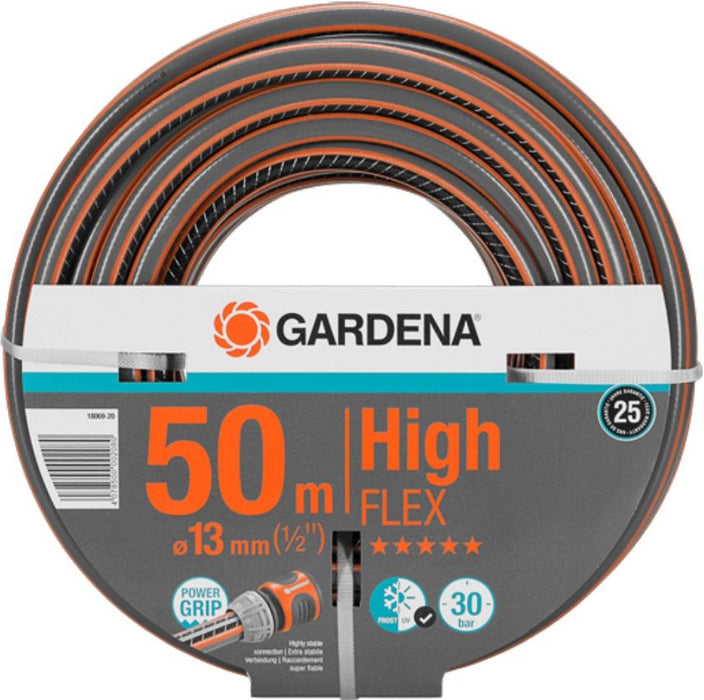 Градински маркуч Gardena - Comfort High Flex, 1/2", 50 m, 13 mm, черно-оранжев