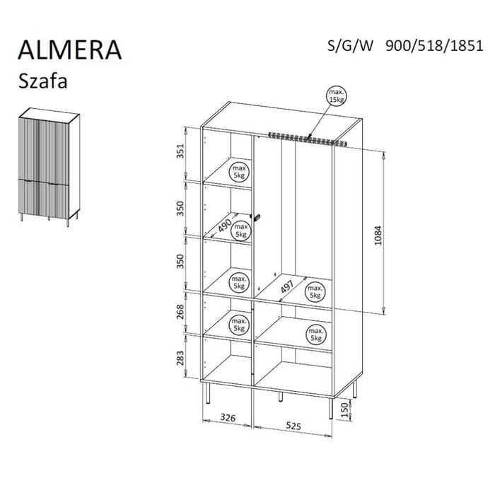 Гардероб Cama 5 ALMERA 90x52x185 орех/кашмир