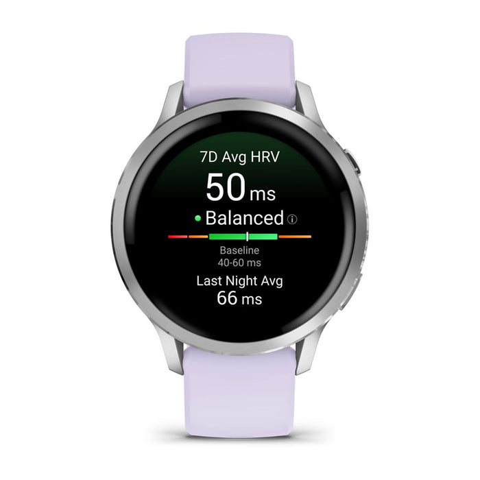 Garmin Venu 4 3.05 см (1.2") AMOLED 41 мм Цифров 390 x 390 пиксела Сензорен екран Сребрист Wi-Fi GPS (сателит)