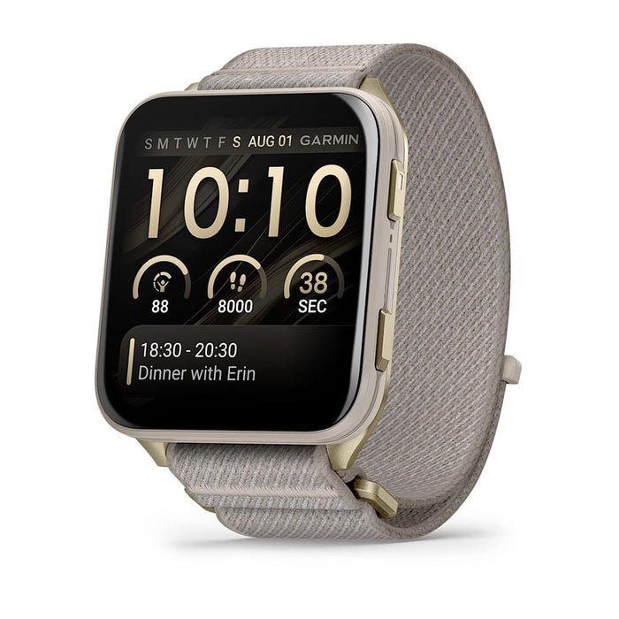 Garmin Venu X1 5.08 см (2") AMOLED Цифров 448 x 486 пиксела Сензорен екран Златен, Титаниев Wi-Fi GPS (сателит)