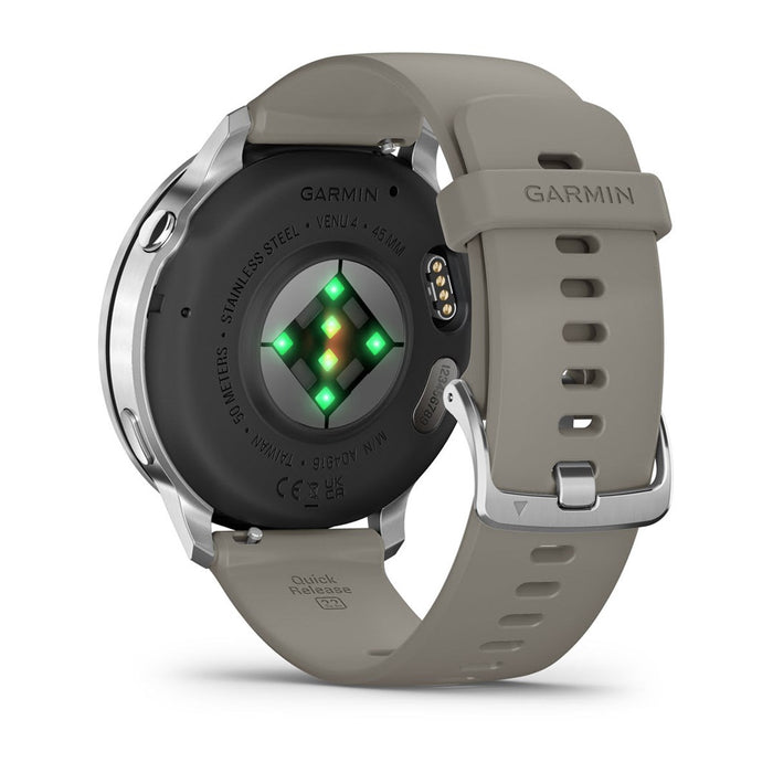 Garmin Venu 4 3.56 см (1.4") AMOLED 45 мм Цифров 454 x 454 пиксела Сензорен екран Сребрист Wi-Fi GPS (сателит)