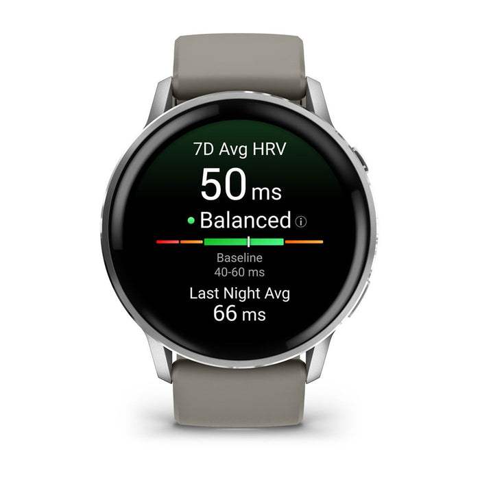 Garmin Venu 4 3.56 см (1.4") AMOLED 45 мм Цифров 454 x 454 пиксела Сензорен екран Сребрист Wi-Fi GPS (сателит)