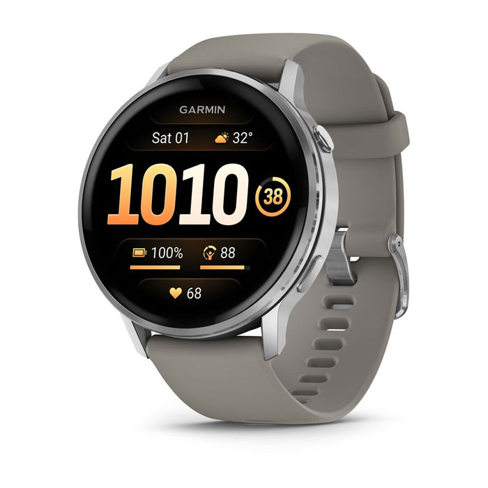 Garmin Venu 4 3.56 см (1.4") AMOLED 45 мм Цифров 454 x 454 пиксела Сензорен екран Сребрист Wi-Fi GPS (сателит)