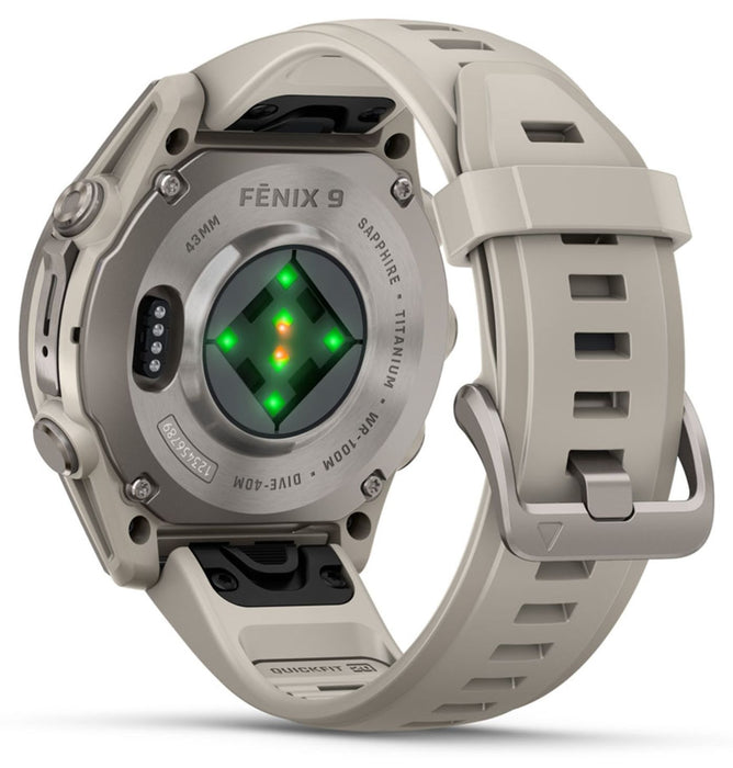 Garmin fēnix 9 Pro – 43 мм Titanium с fog gray/dark sandstone силиконова каишка