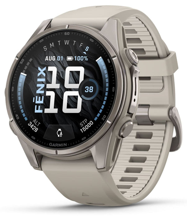 Garmin fēnix 9 Pro – 43 мм Titanium с fog gray/dark sandstone силиконова каишка