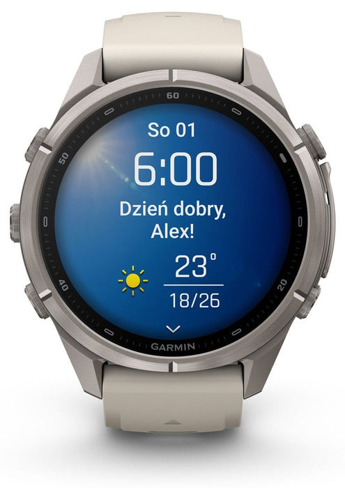 Garmin fēnix 9 Pro – 43 мм Titanium с fog gray/dark sandstone силиконова каишка